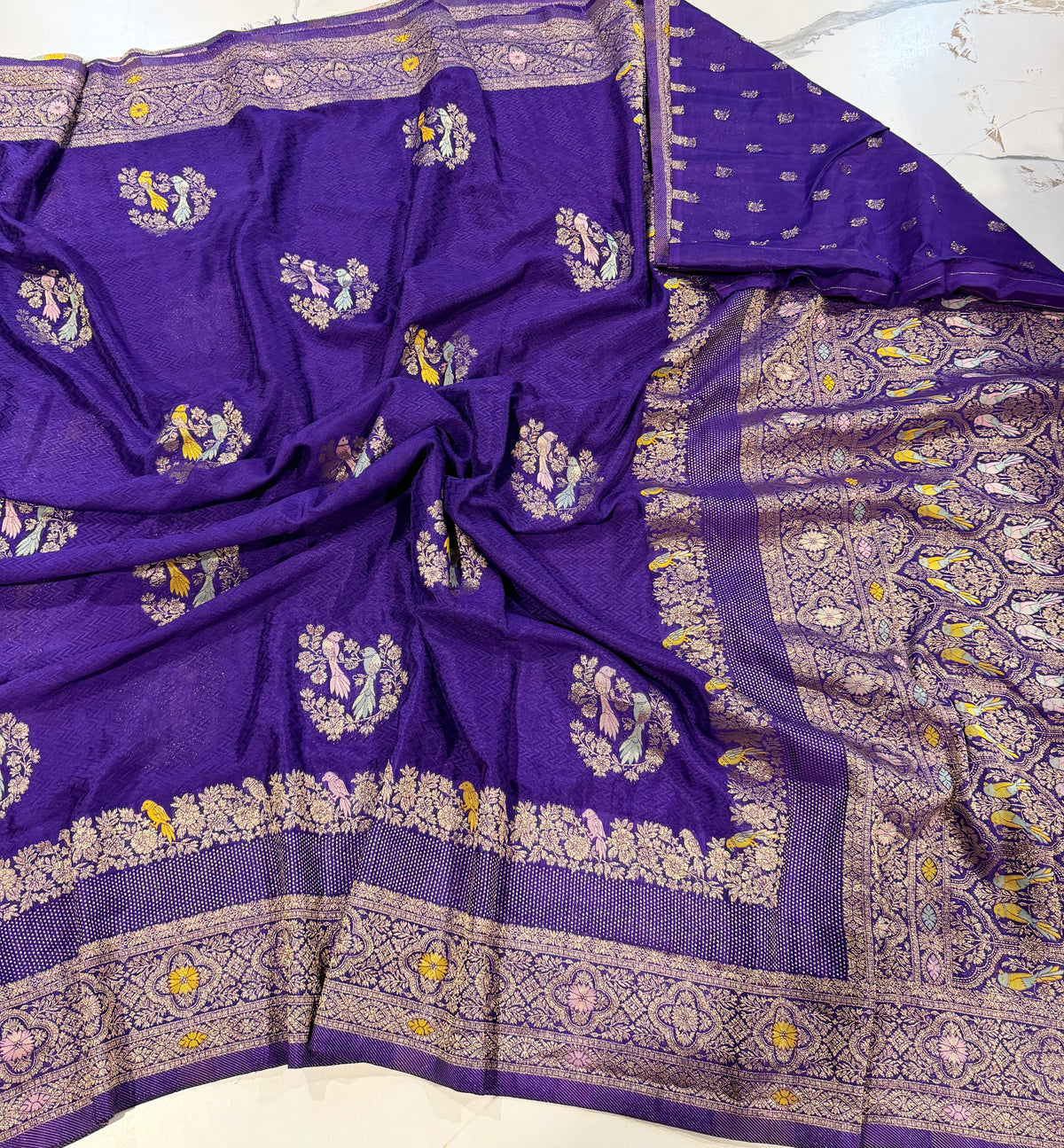 BS-1650 violet colour benny crepe saree