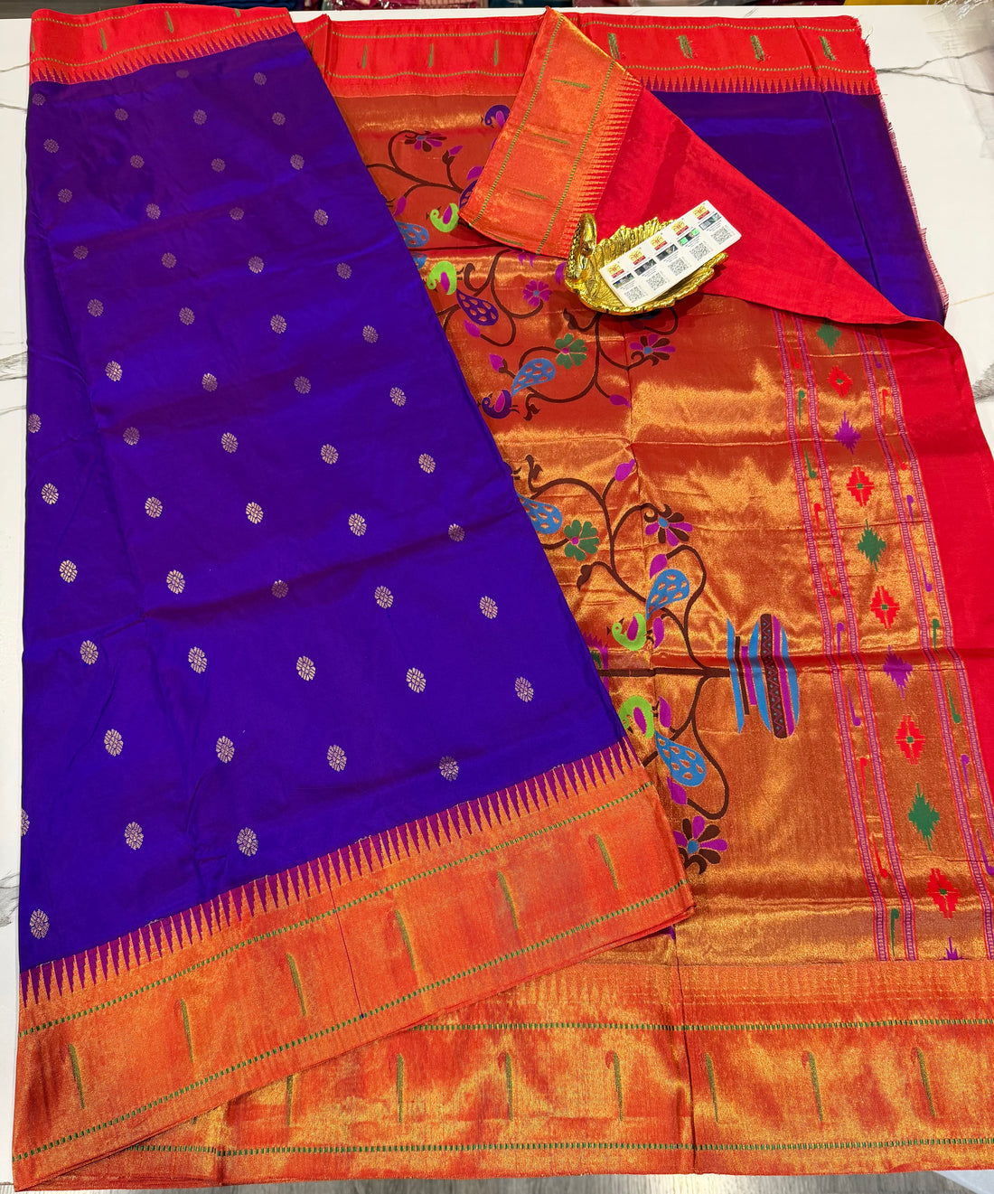 PS-128 Brinjal colour pure Paithani sarees
