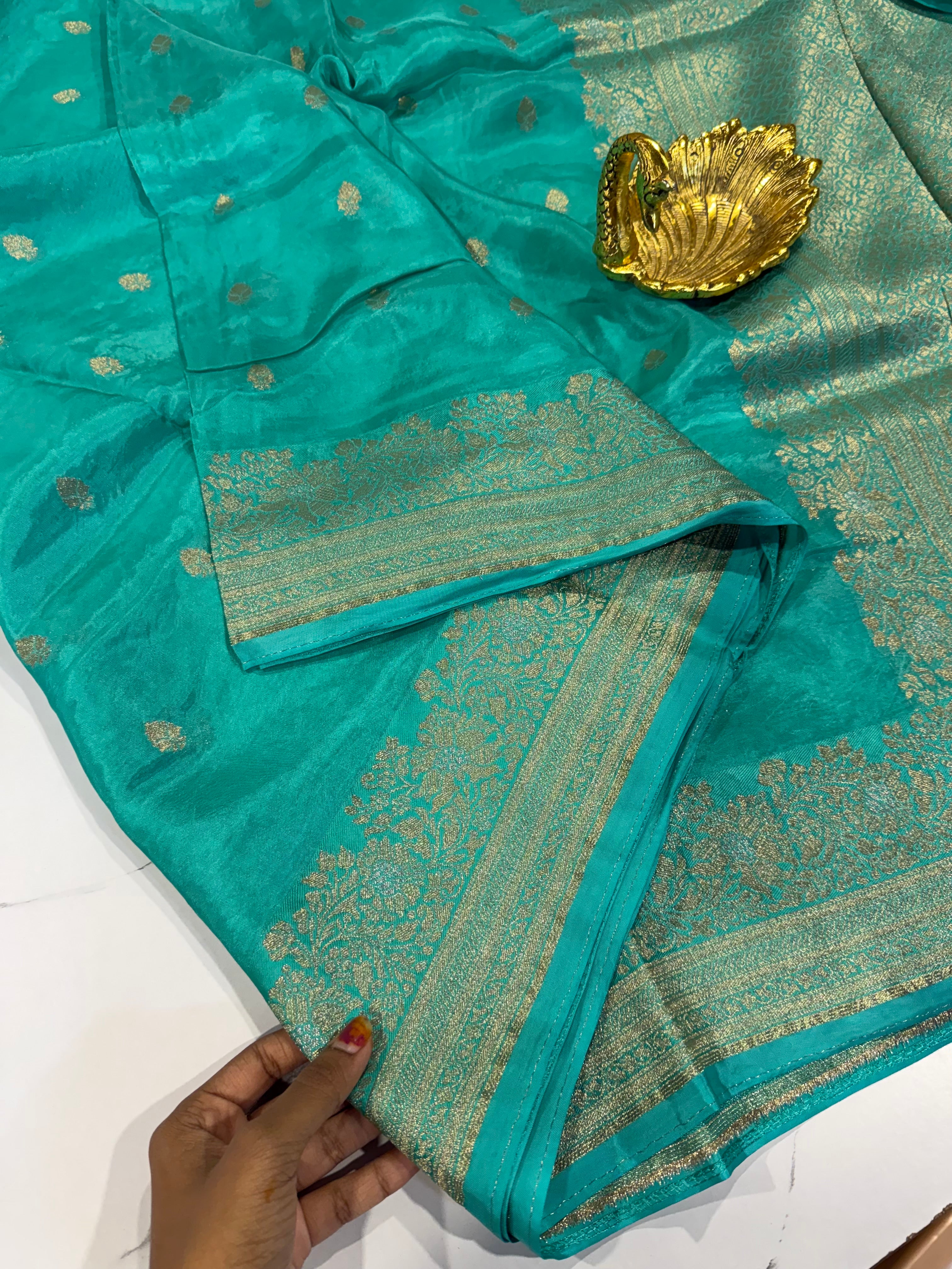 Gm-3950 banaras green mango sea blue color saree