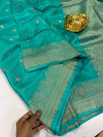 Gm-3950 banaras green mango sea blue color saree