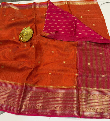 VKC2149- Orange n pink Brdr Vintage Kanchi saree