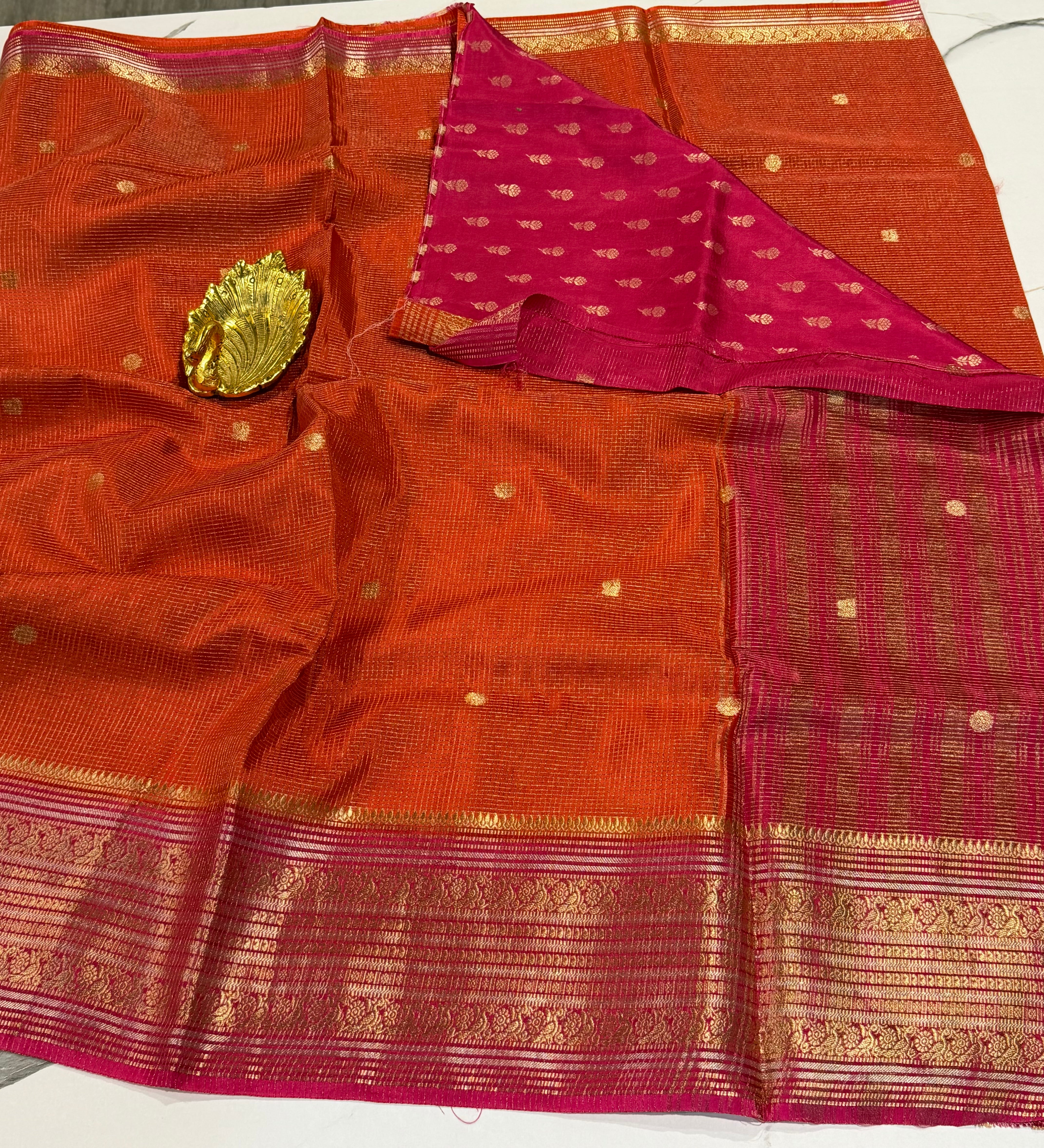 VKC2149- Orange n pink Brdr Vintage Kanchi saree