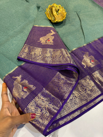 VS-27 sage green saree violetborders vintage Kanchi saree