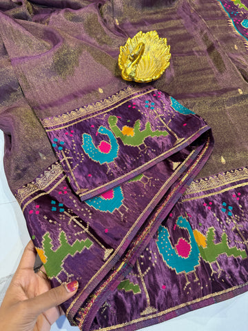 T-2998 wine banaras tissue Mashru borders saree