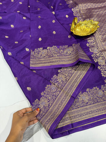 Gm-3950 banaras green mango violet color saree