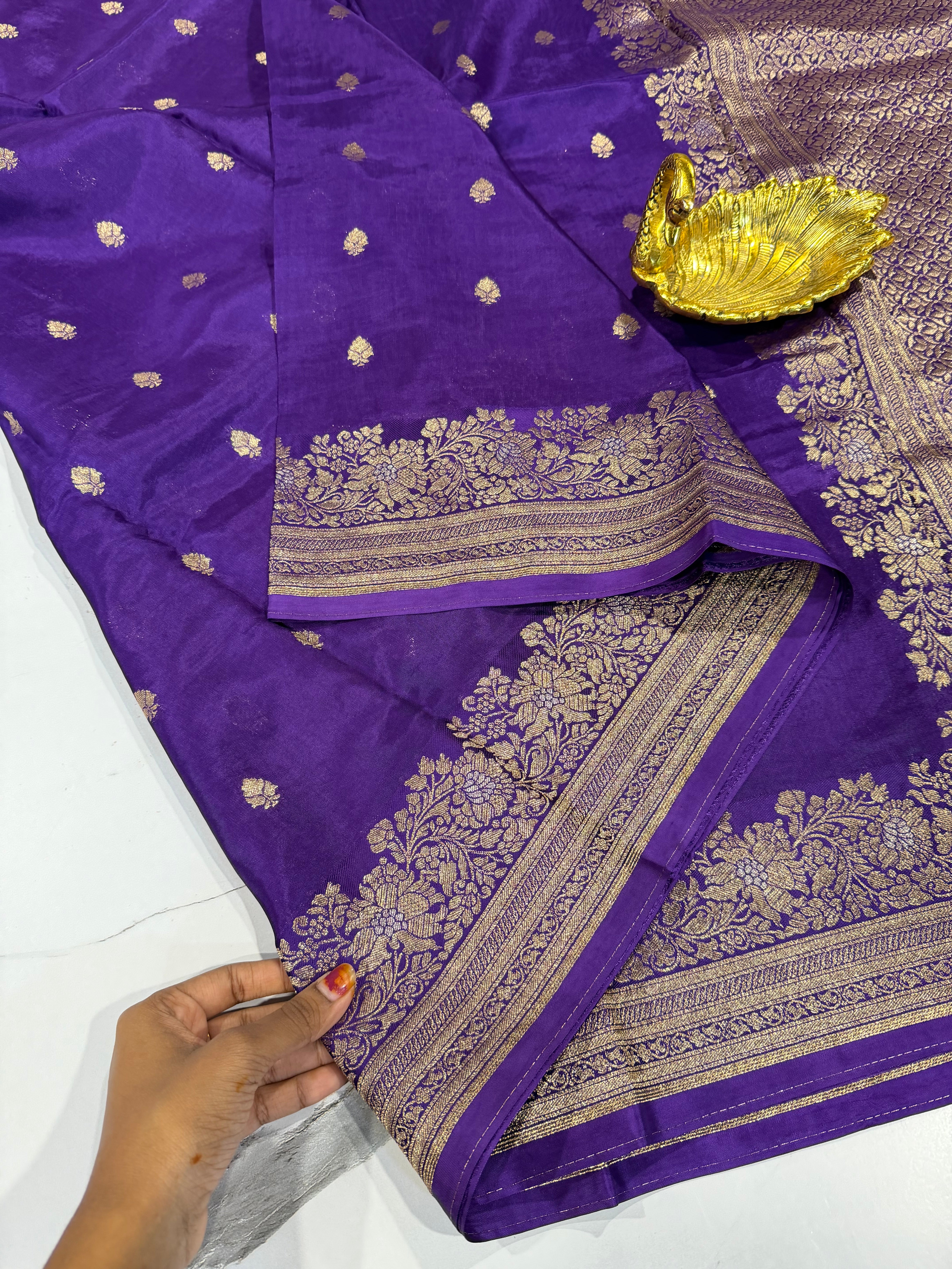 Gm-3950 banaras green mango violet color saree
