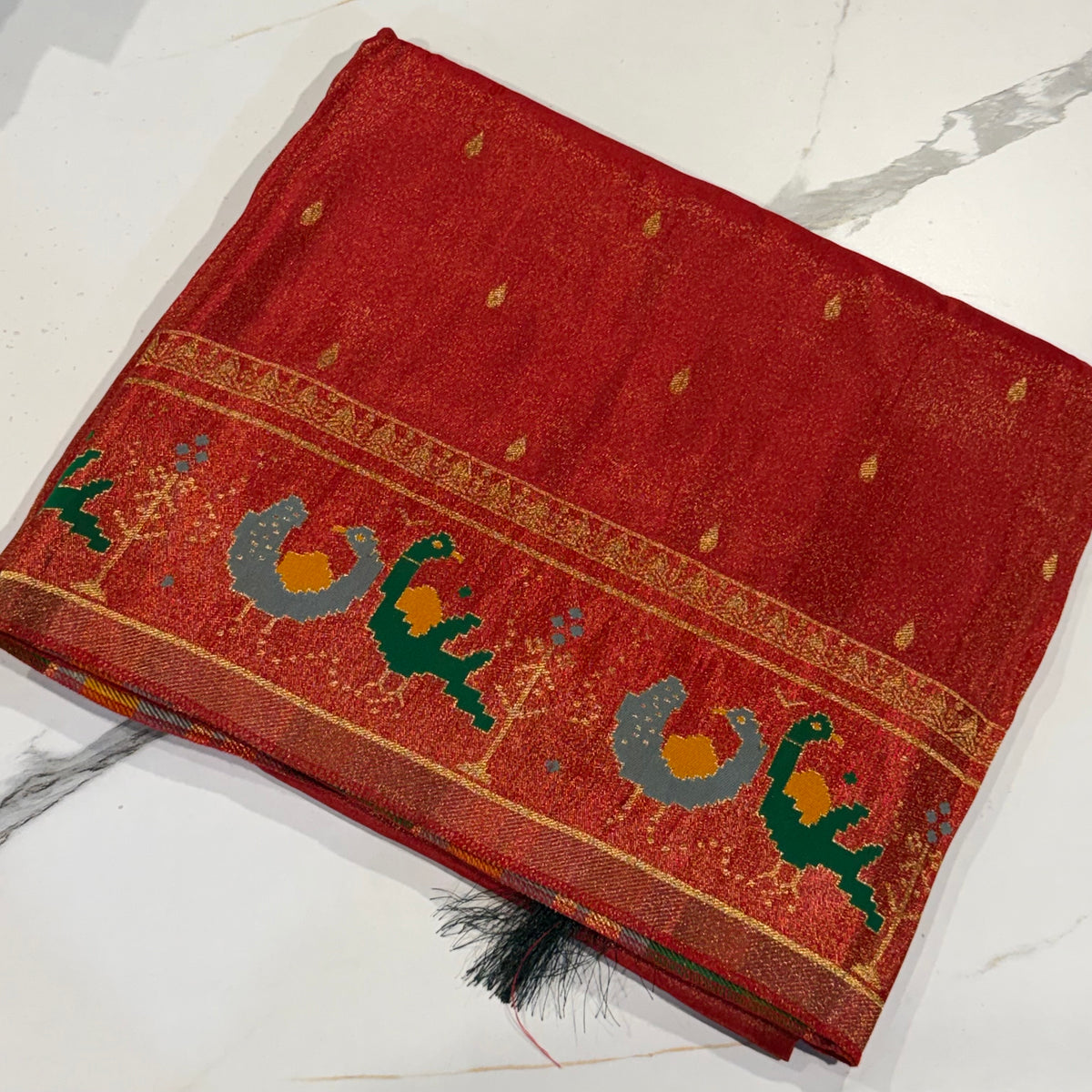 T-2998 Red banaras Kanchi tissue Mashru borders saree