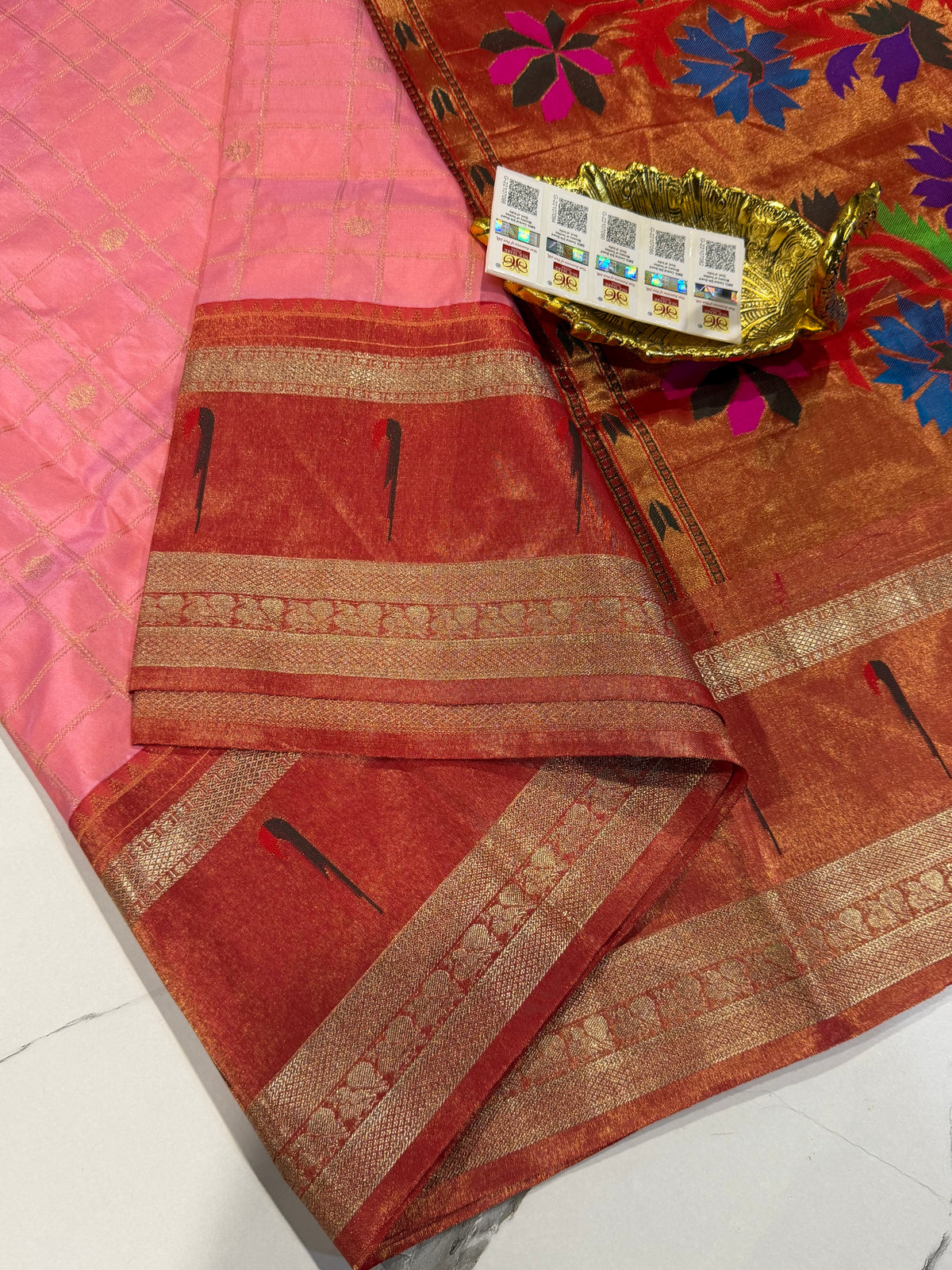 TMS-168 Baby pink Pure gadwal tissue saree