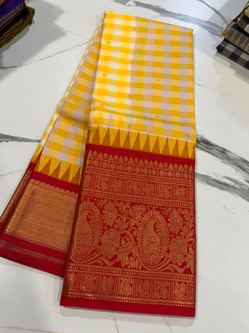 SGC-2500 Madras checks gadwal yellow and Red border saree