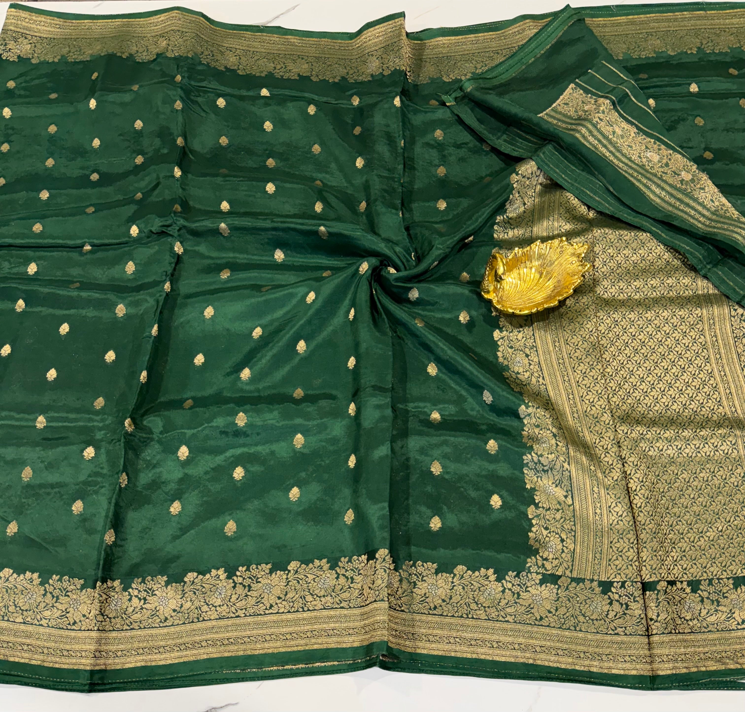 Gm-3950 banaras green mango dark green color saree
