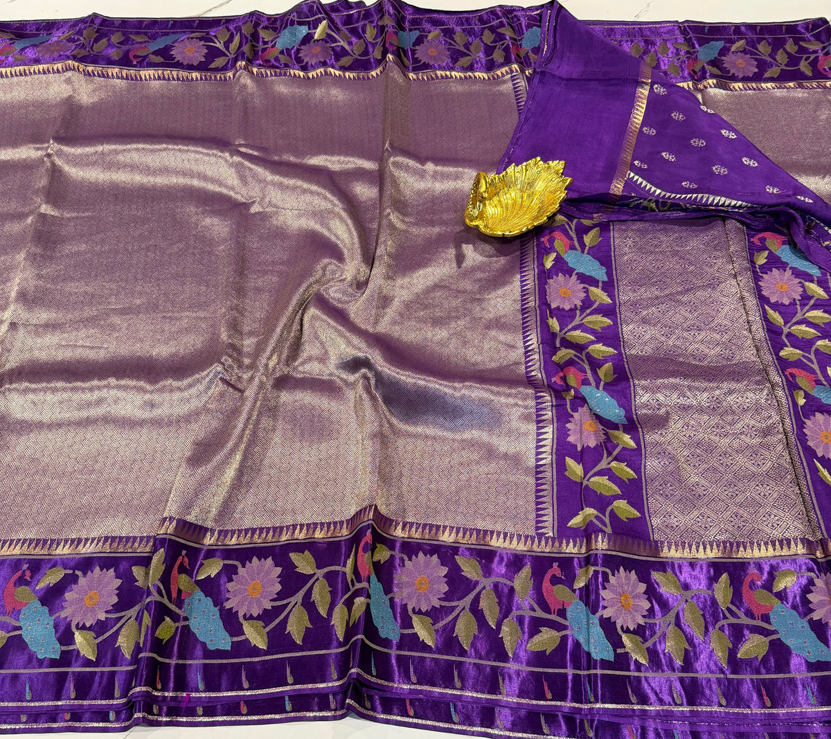 KT-53 violet colour kanchi tissue paithani borders saree