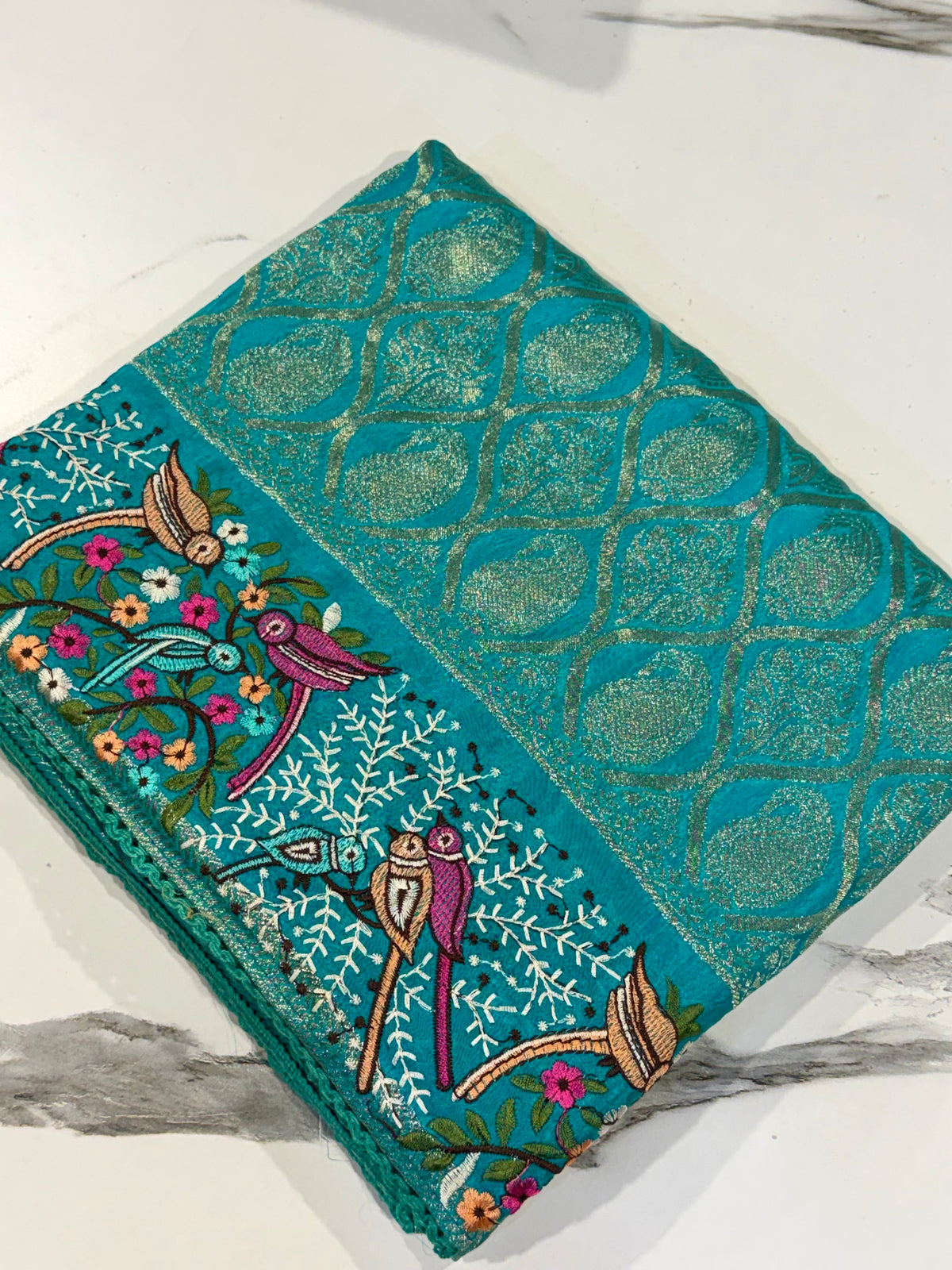 PH-3499 skyblue Banaras katan Pettit work saree
