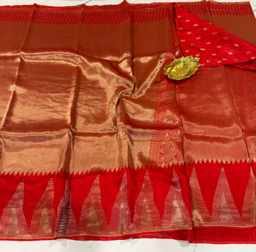 K-4599 red Kanchi temple tissue saree