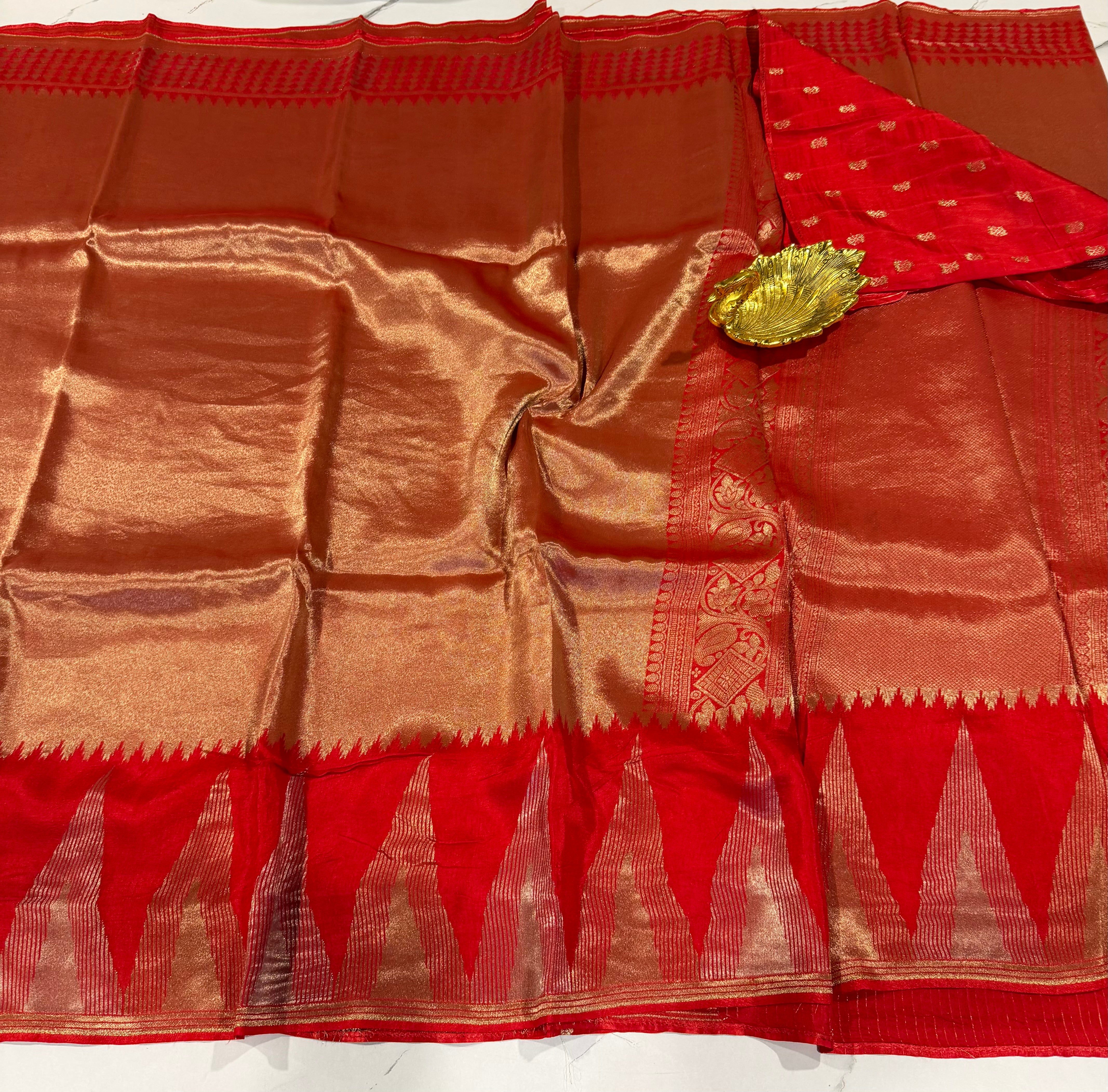 K-4599 red Kanchi temple tissue saree