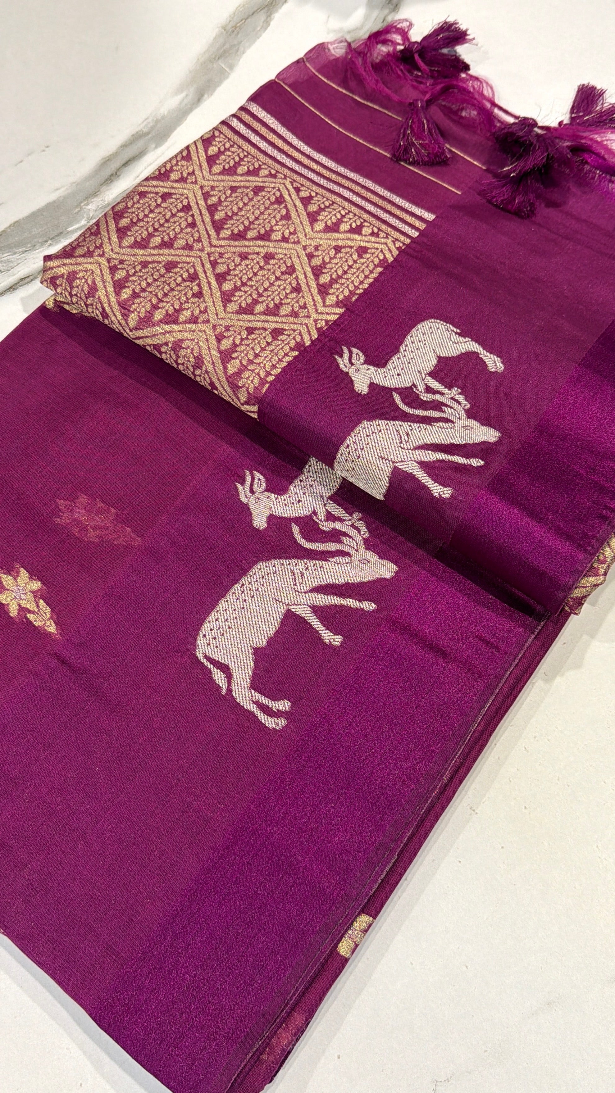 CR-21 purple Kora jamdani semi sarees
