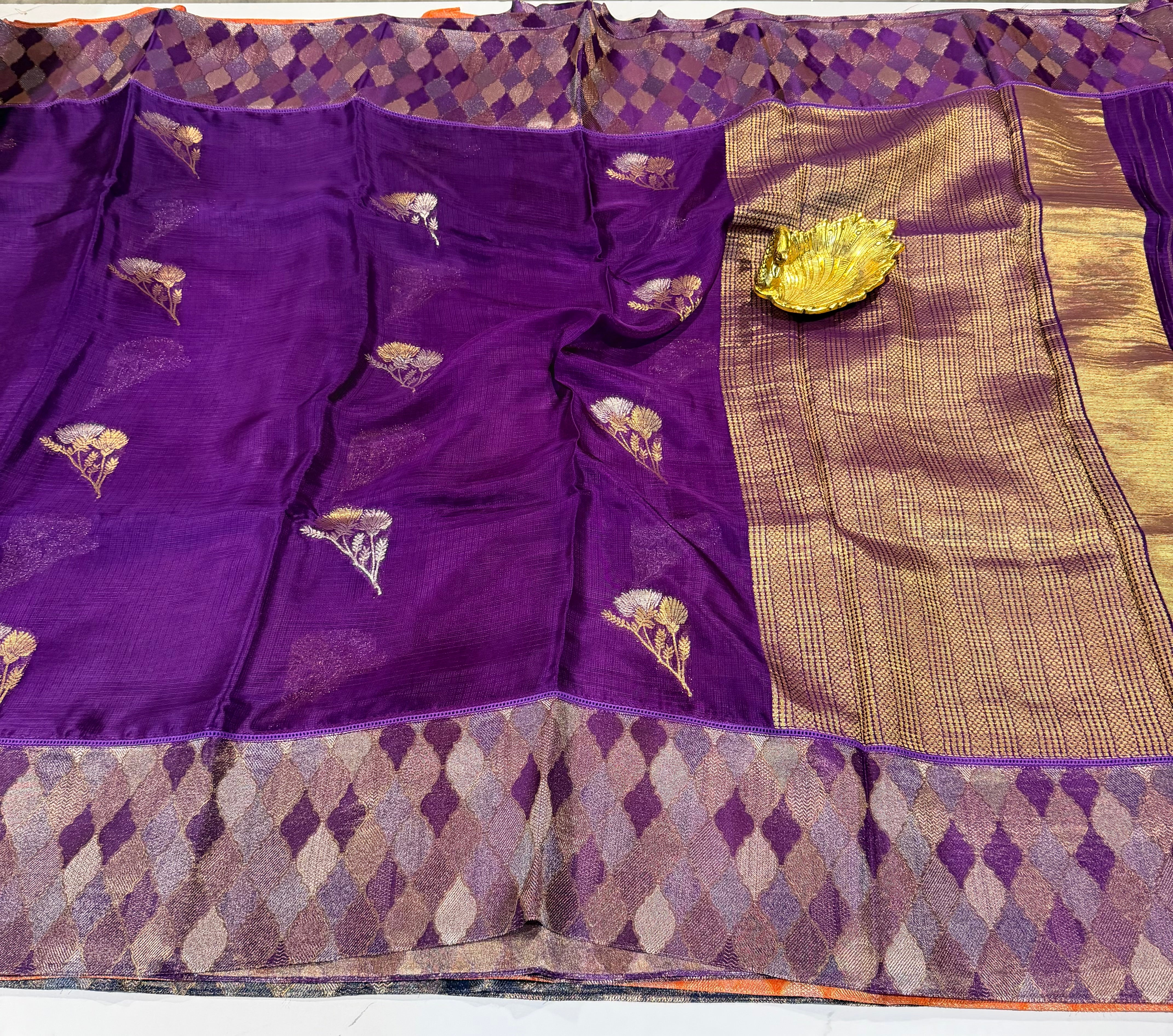 Kota53 violet colour Manipuri Kota silk Rangkart borders saree