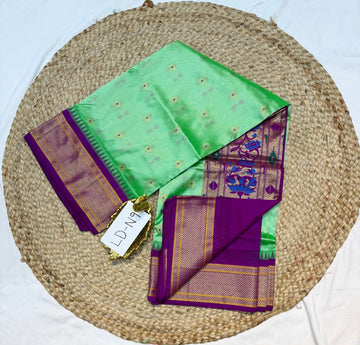 LD-N9 narayanapeta semi pattu light green and megentha saree