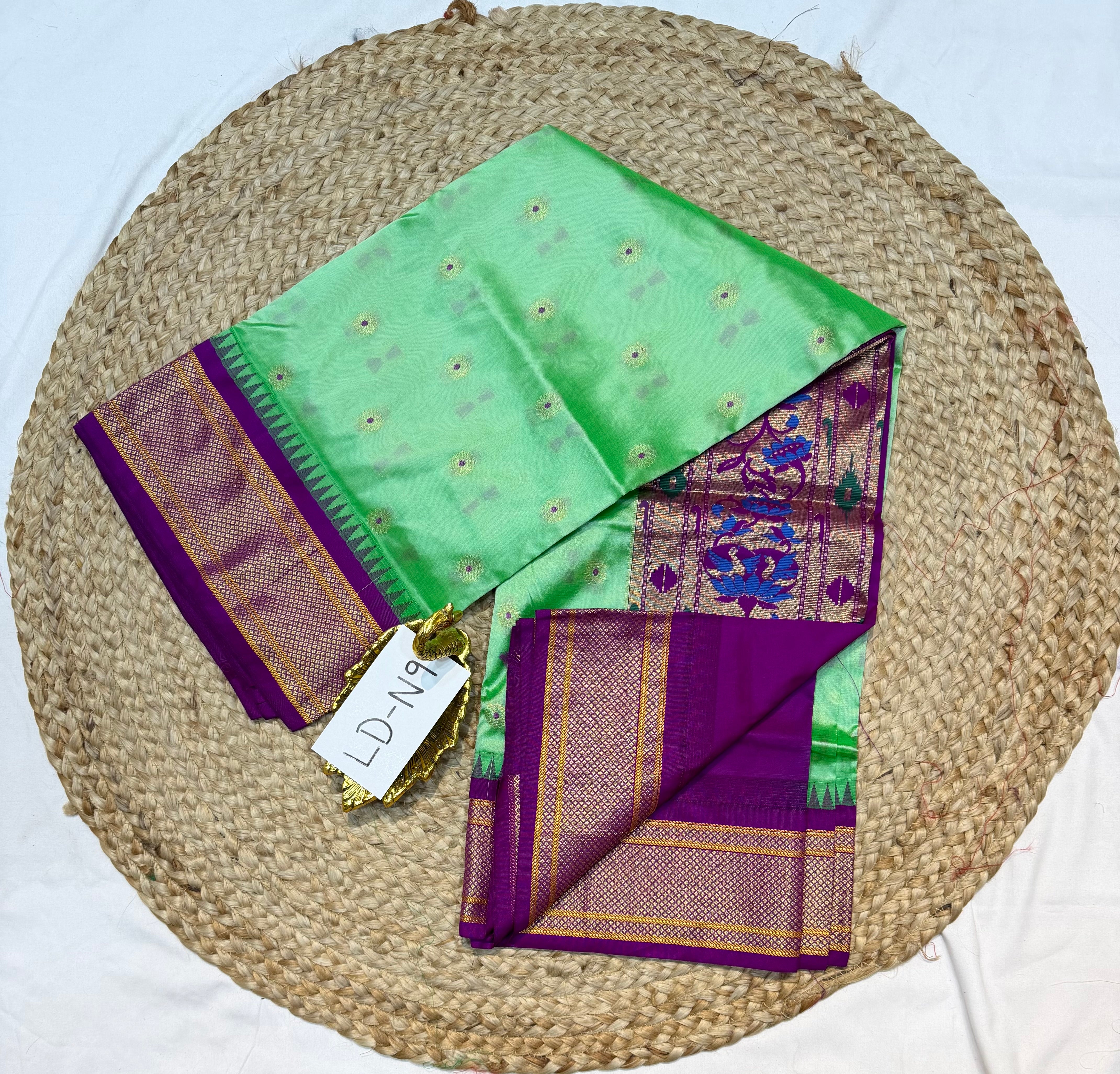 LD-N9 narayanapeta semi pattu light green and megentha saree