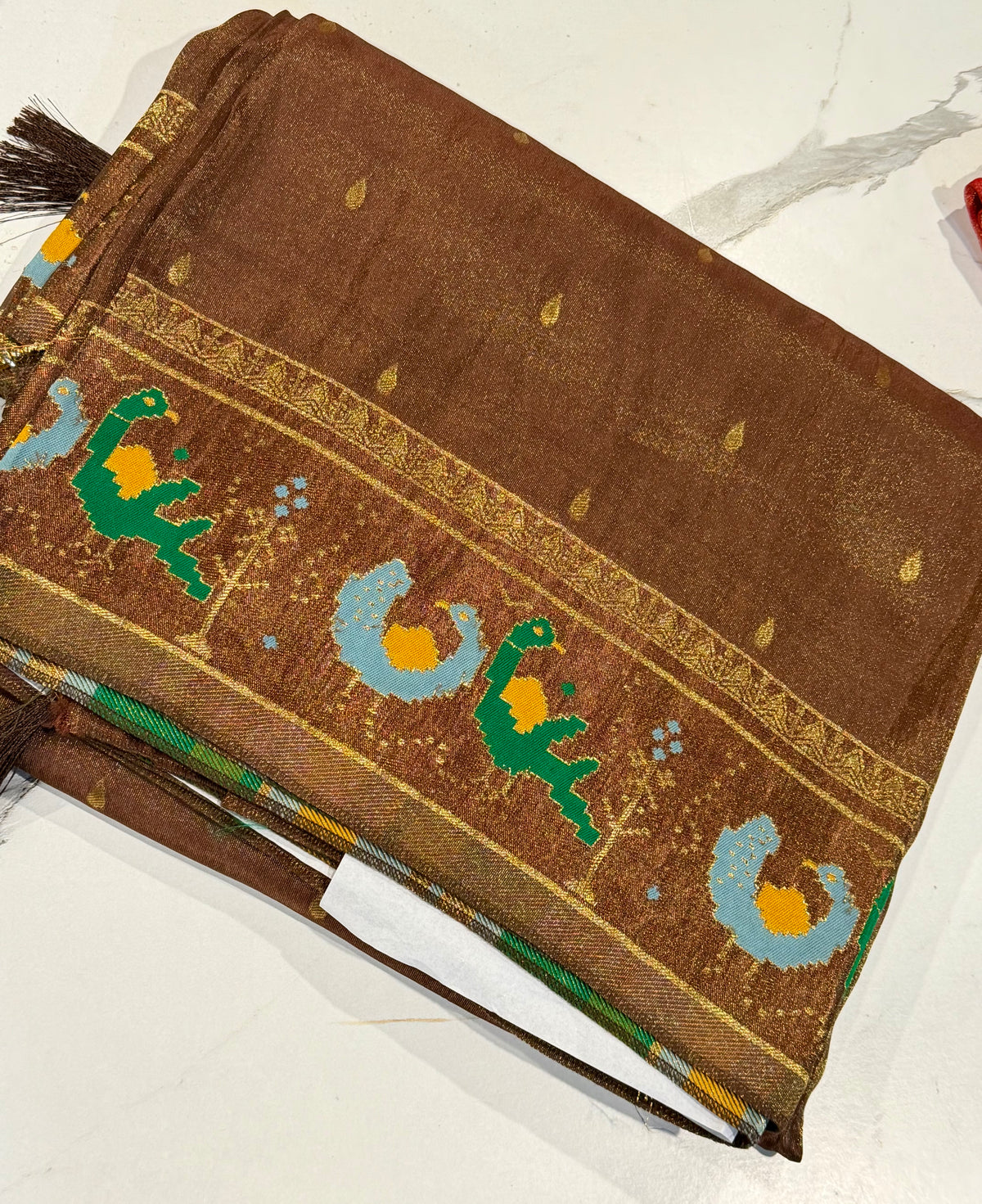 T-2998 Brown banaras ksnchi tissue Mashru borders saree