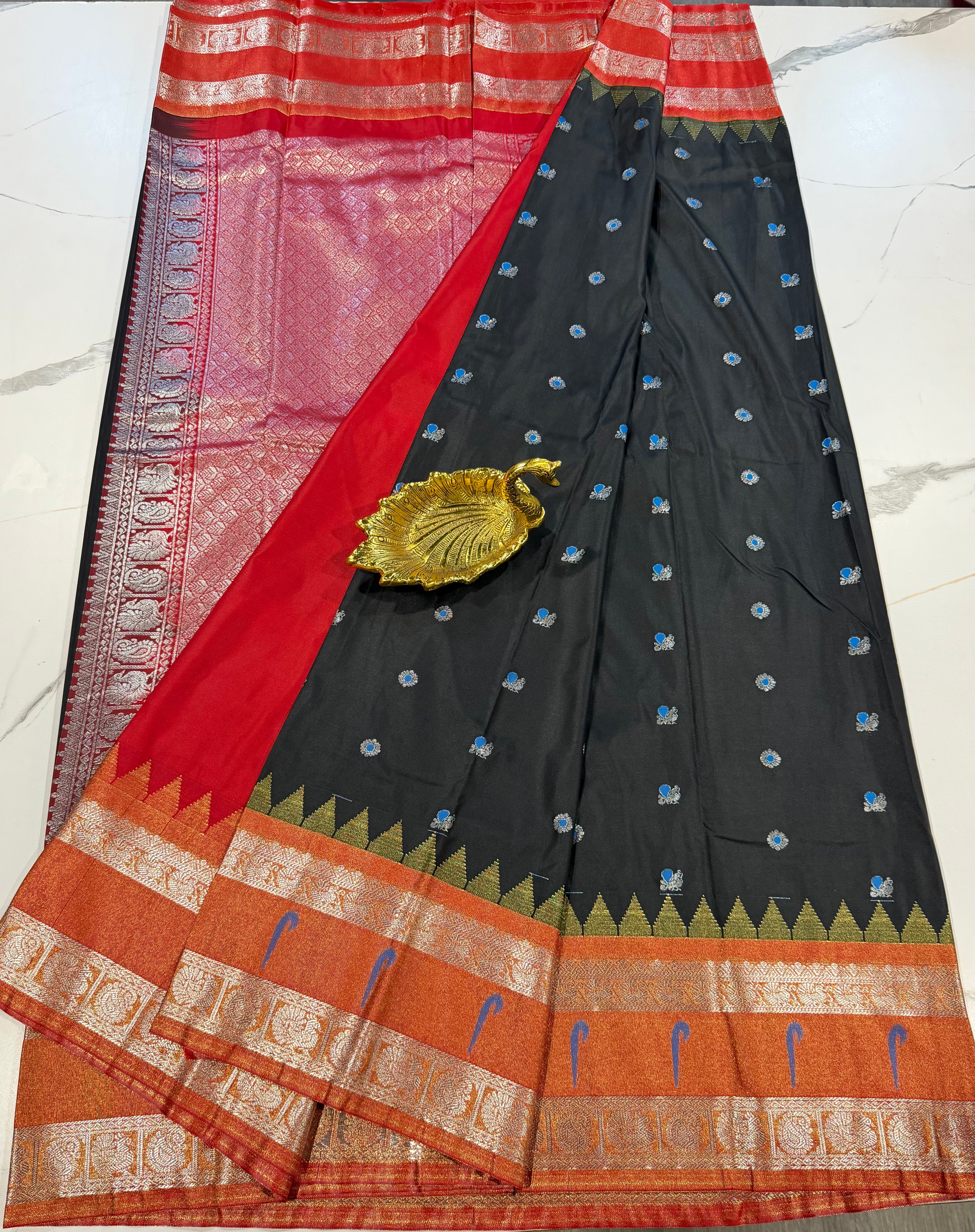 TS-3450 Black Tissue Muniya Gadwal saree