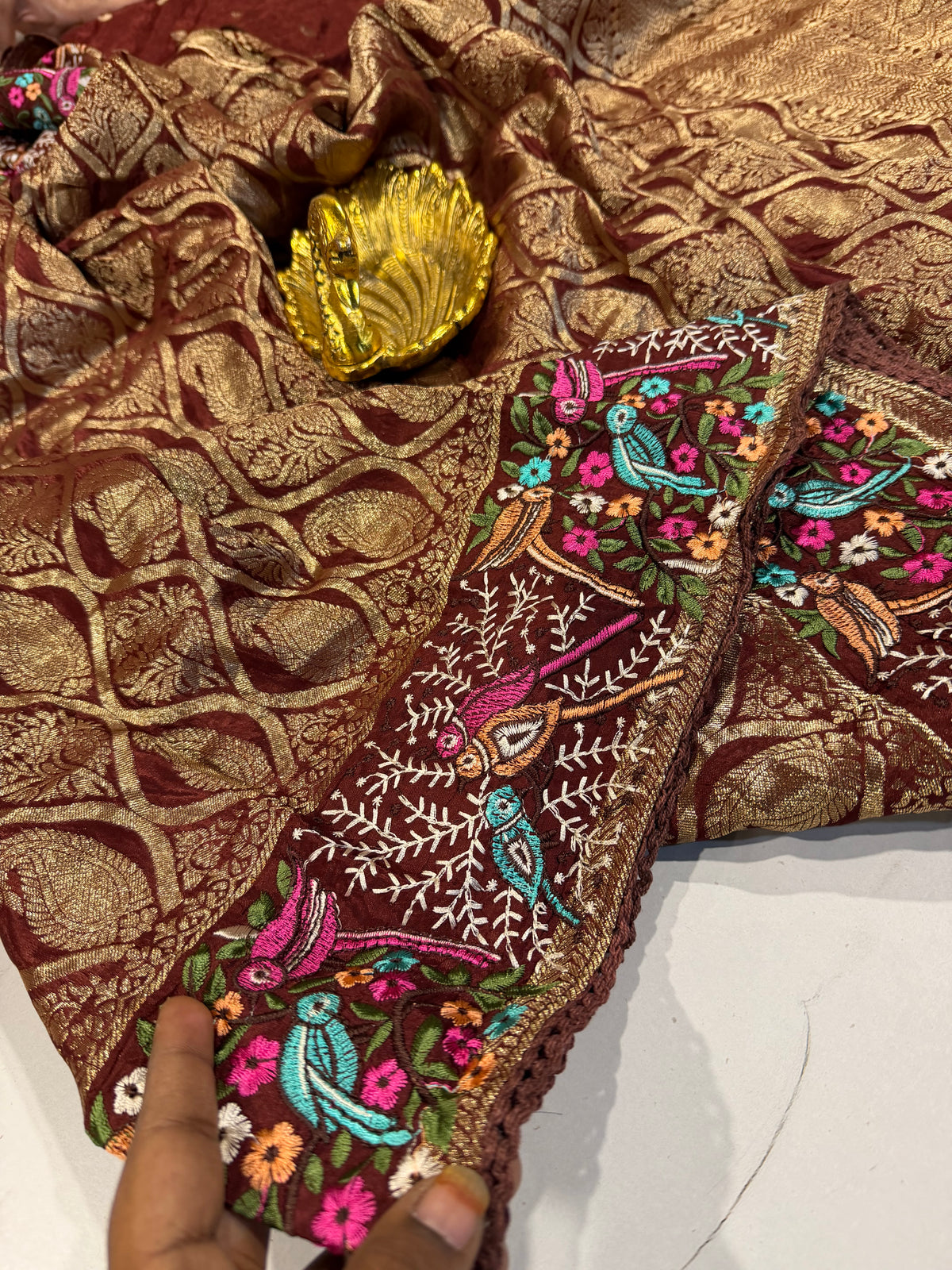 PH-3499 Brown Banaras katan Pettit work saree