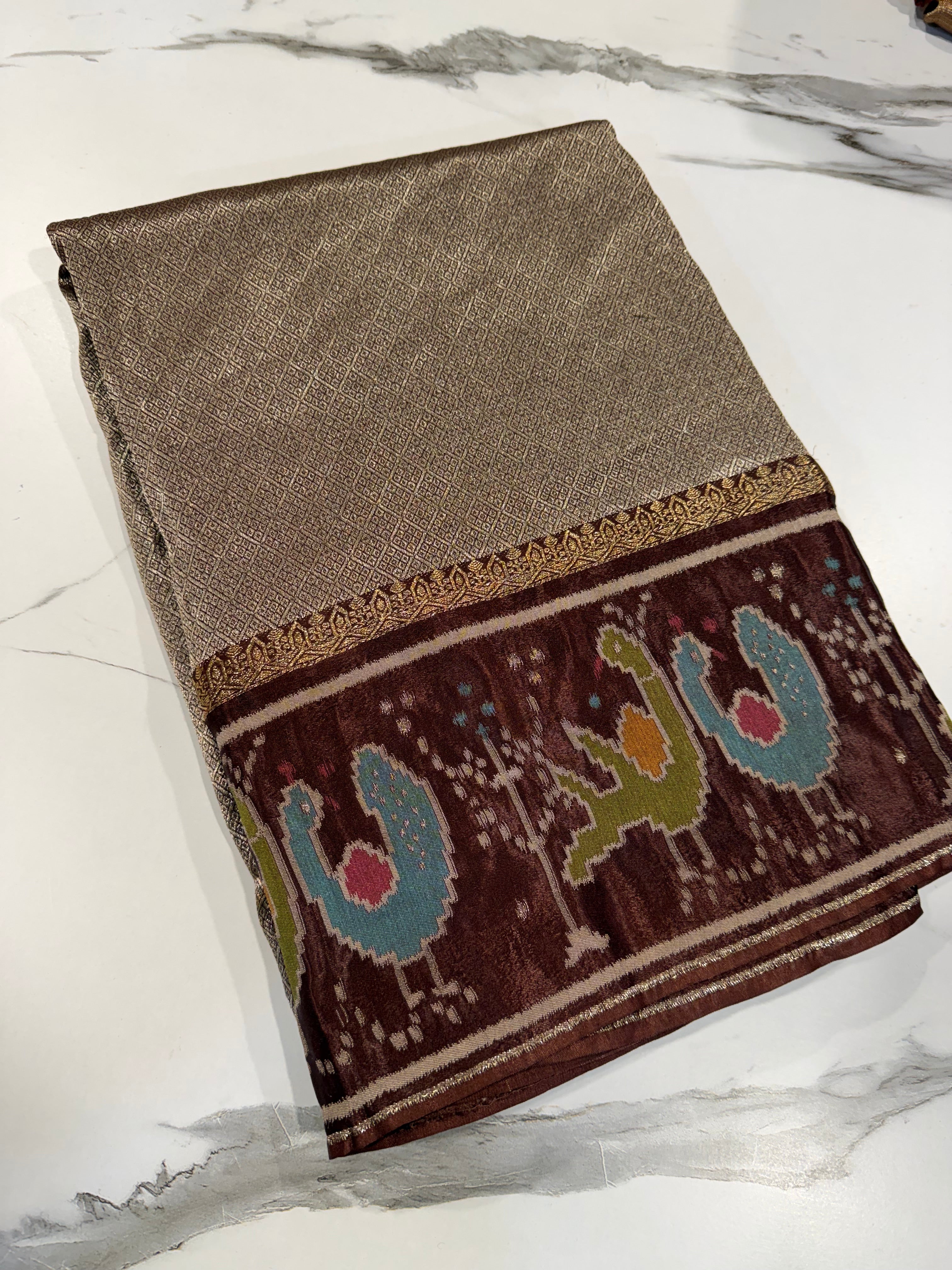 KT-5 Brown colour kanchi tissue saree