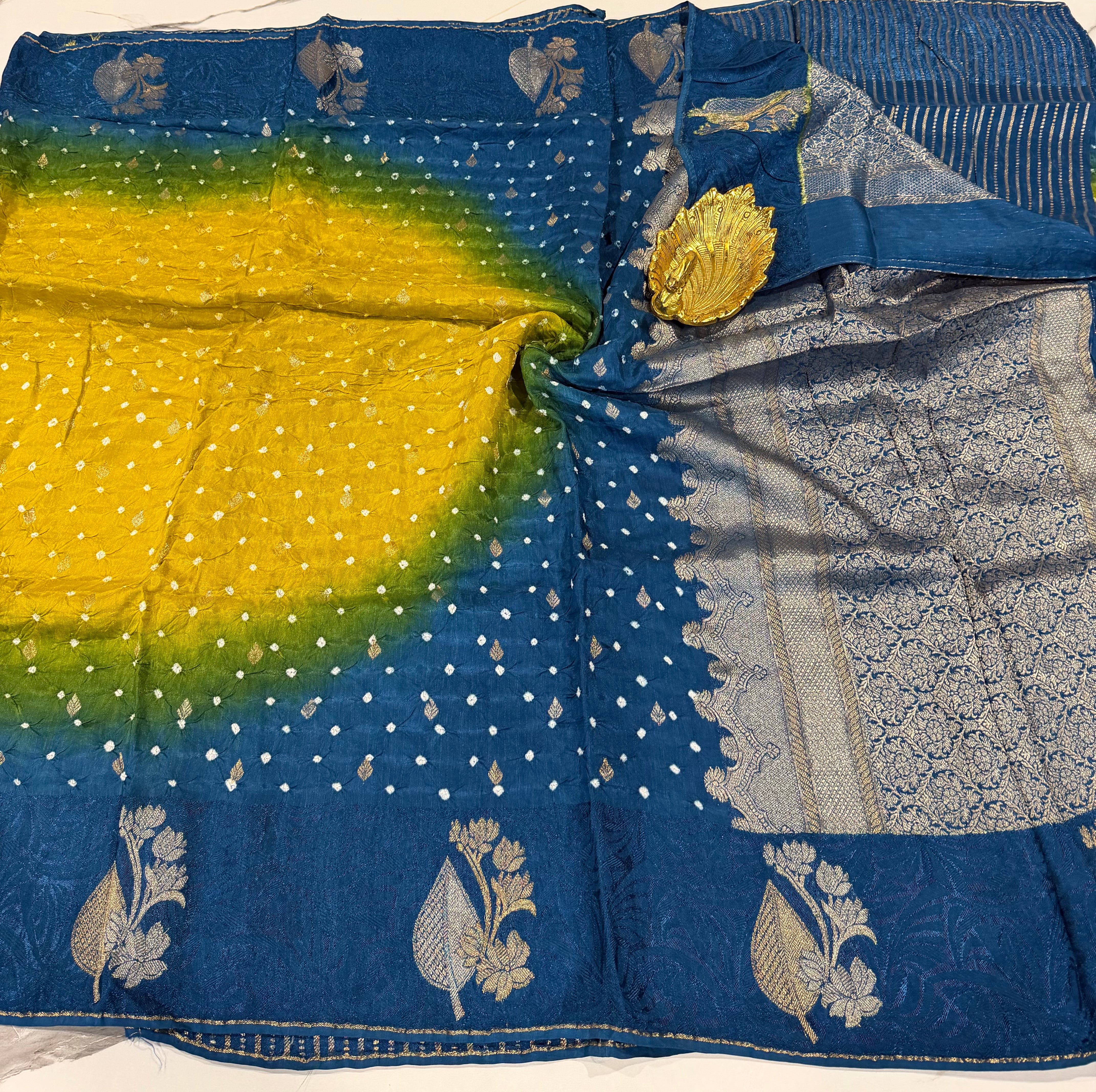 BN-3750 peacock blue n sampangi green bandini saree