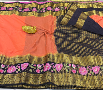 LD-M2 semi Mysore sarees peach & navi blue saree