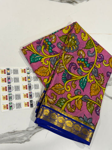 MV-6900 Babypink n blue colour Mysore pure crepe saree