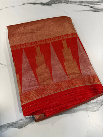 TT-45 Rust colour Temple tissue saree