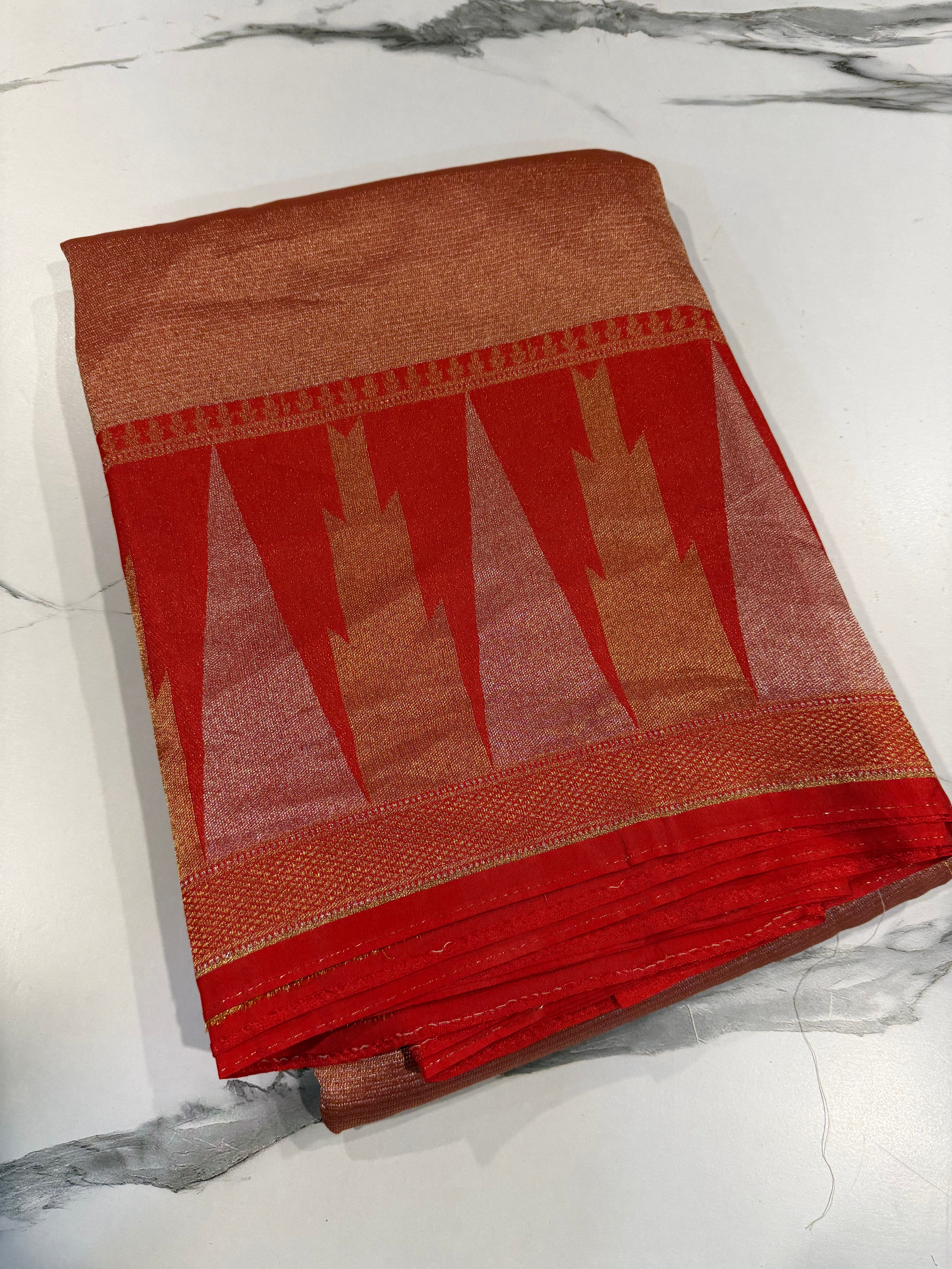 TT-45 Rust colour Temple tissue saree
