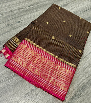VKC2149BB- Brown n Pink Kanchi Brdr saree