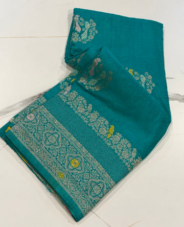 BS-1650 Skyblye colour benny crepe saree