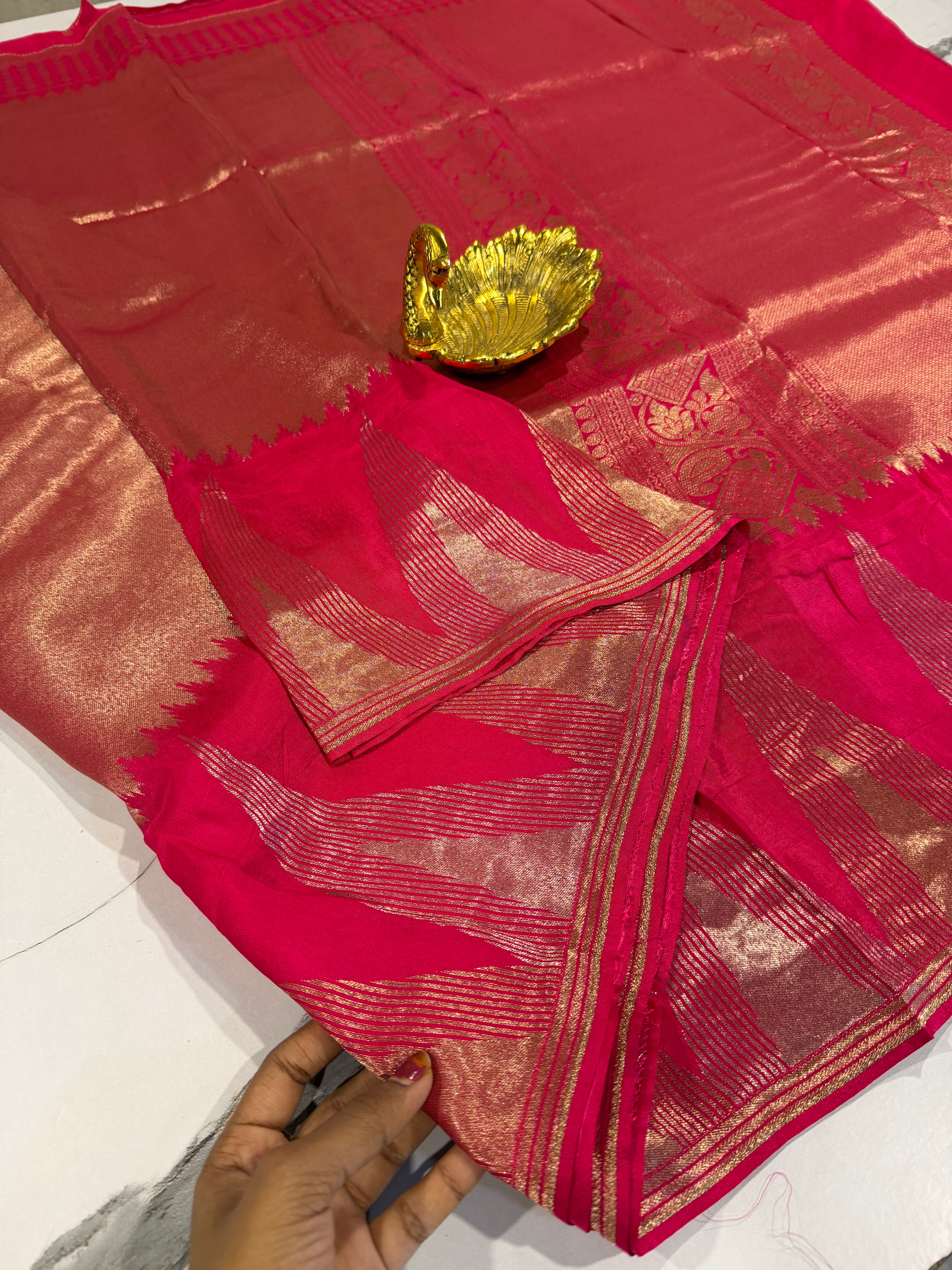 K-4599 pink Kanchi temple tissue saree