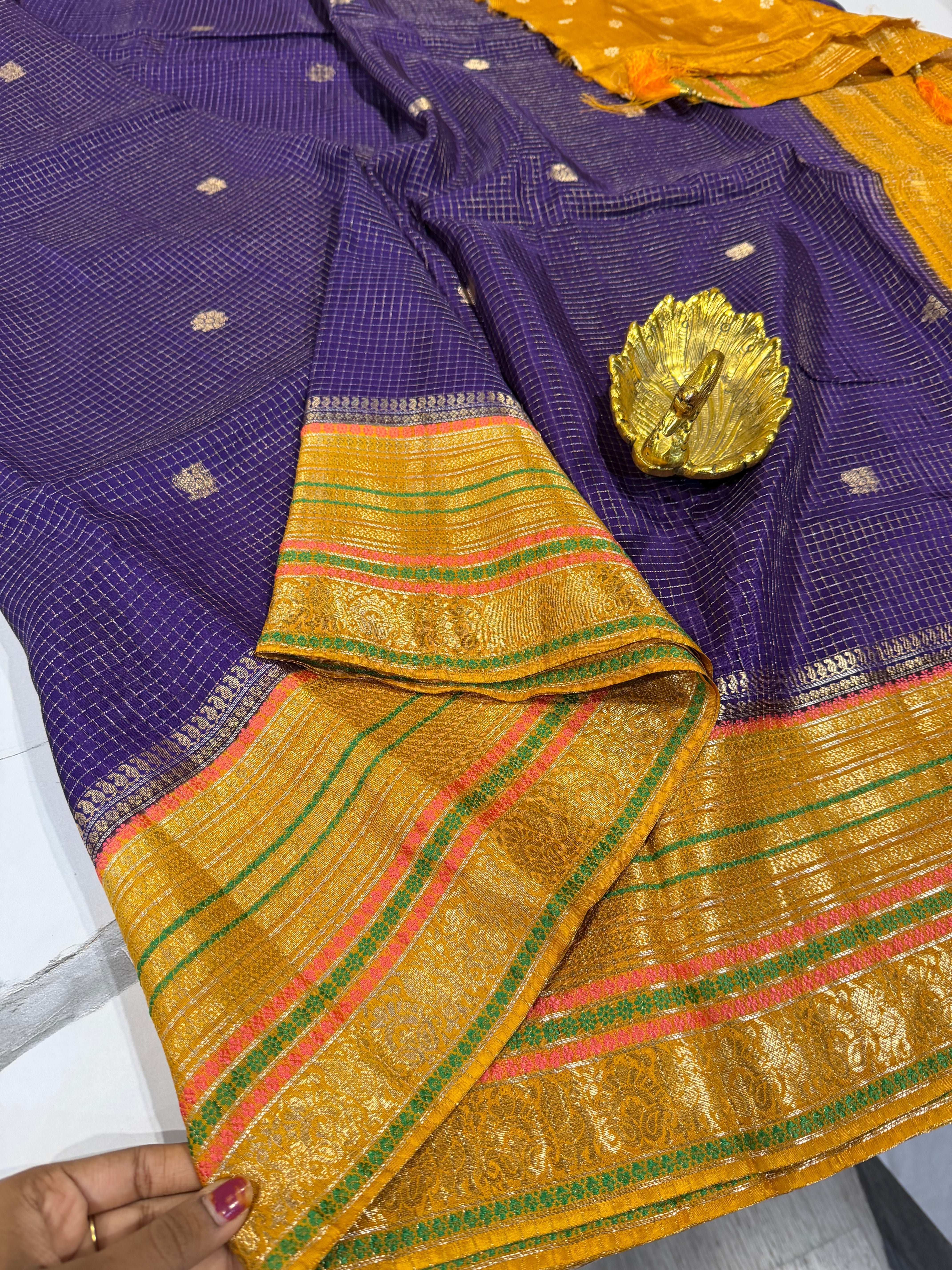 VN-2450 Violet n Mustured vintage Narayanpet saree