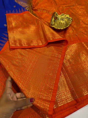 LD-G2299 vintage Semi Gadwal dark blue and orange with butta saree