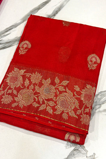 KM-47 Red saree Manipuri Kota silk