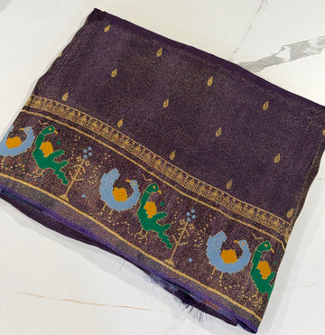 T-2998 violet banaras Kanchi tissue Mashru borders saree