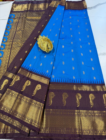 MS-2501 Blue n brown Muniya gadwal saree
