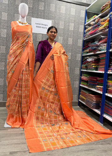 PT-475 peach colour patola moonga crep saree