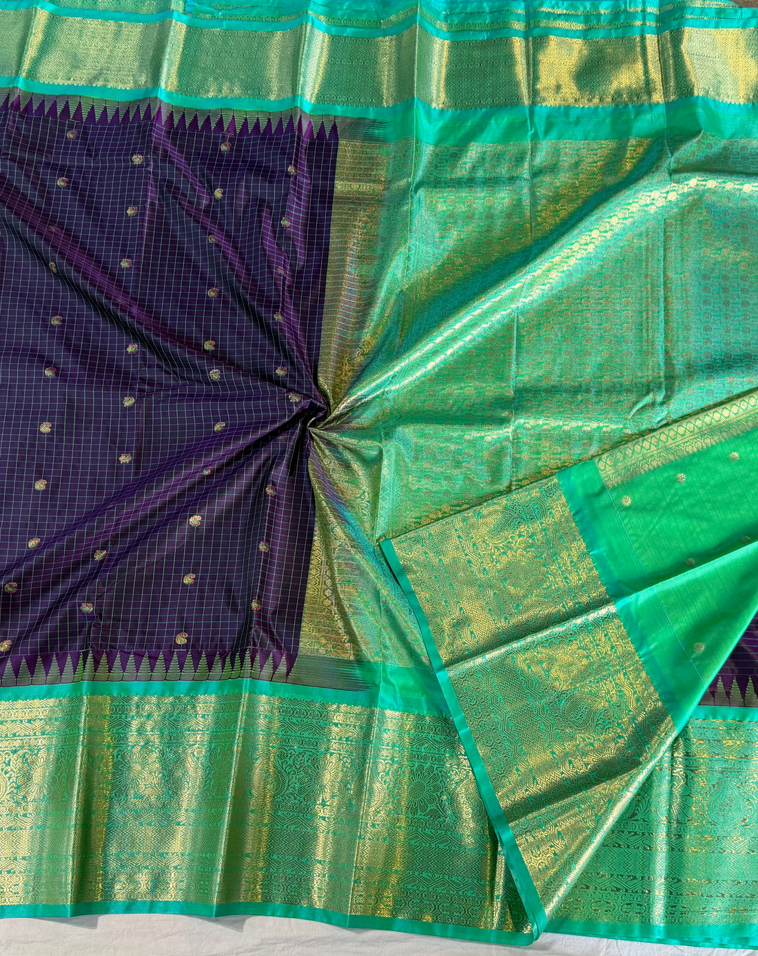 LD-G2299 vintage Semi Gadwal brinjal n turquoise saree (Copy)