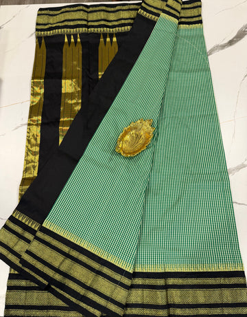 LD-N22 narayanapeta semi checks saree dark green n black colour border saree