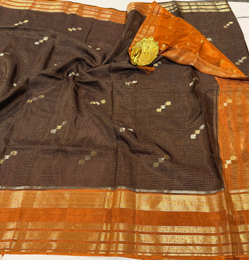 KS-23 chocolate brown n Rust saree vairaoosi Vintage Kanchi saree