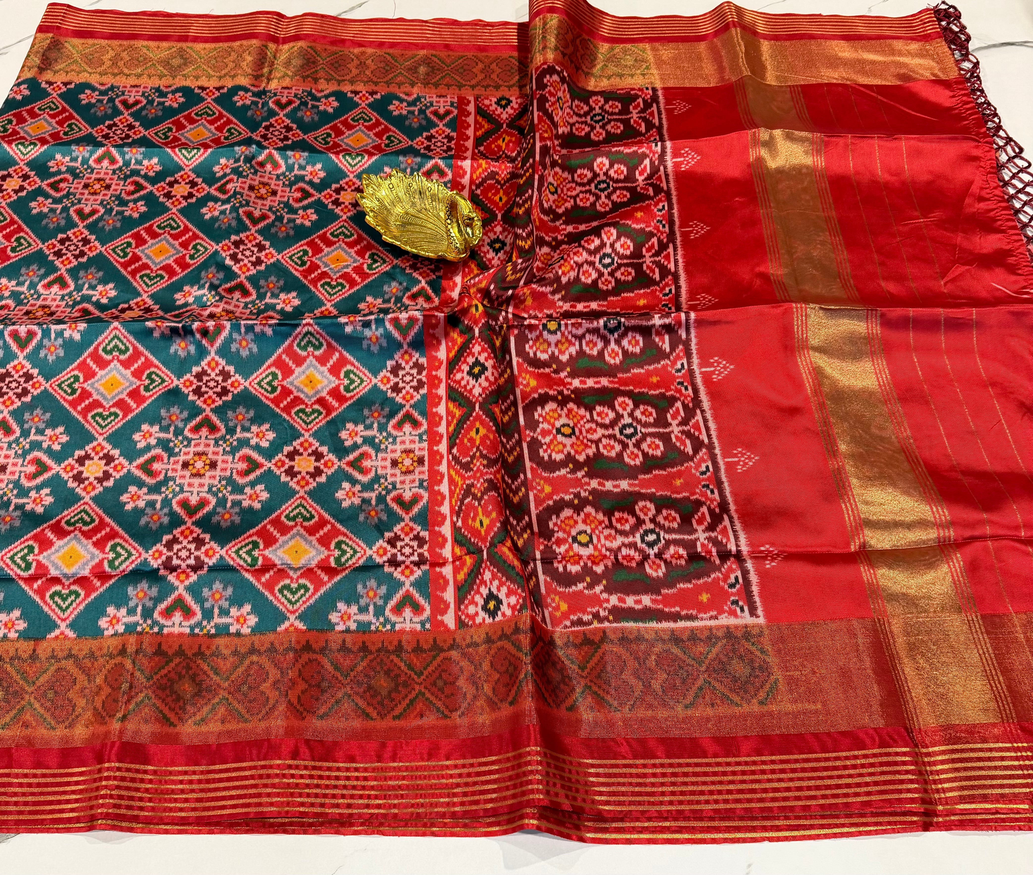 LD-1350 Navrathan patola tissue borders Ramablue saree