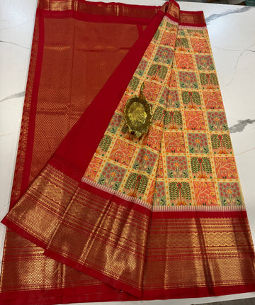 SGK-2997 cream n Red  gadwal Kalamkari saree
