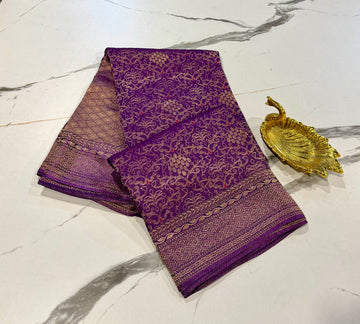 BC-41 Banaras crep brocade violet colour saree