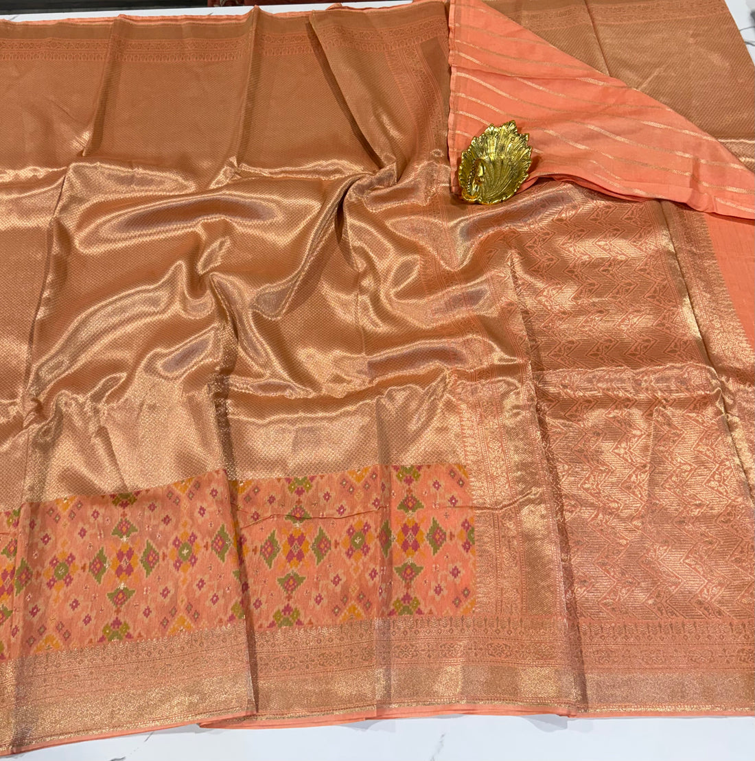 P-5400 peach tissue Patola saree