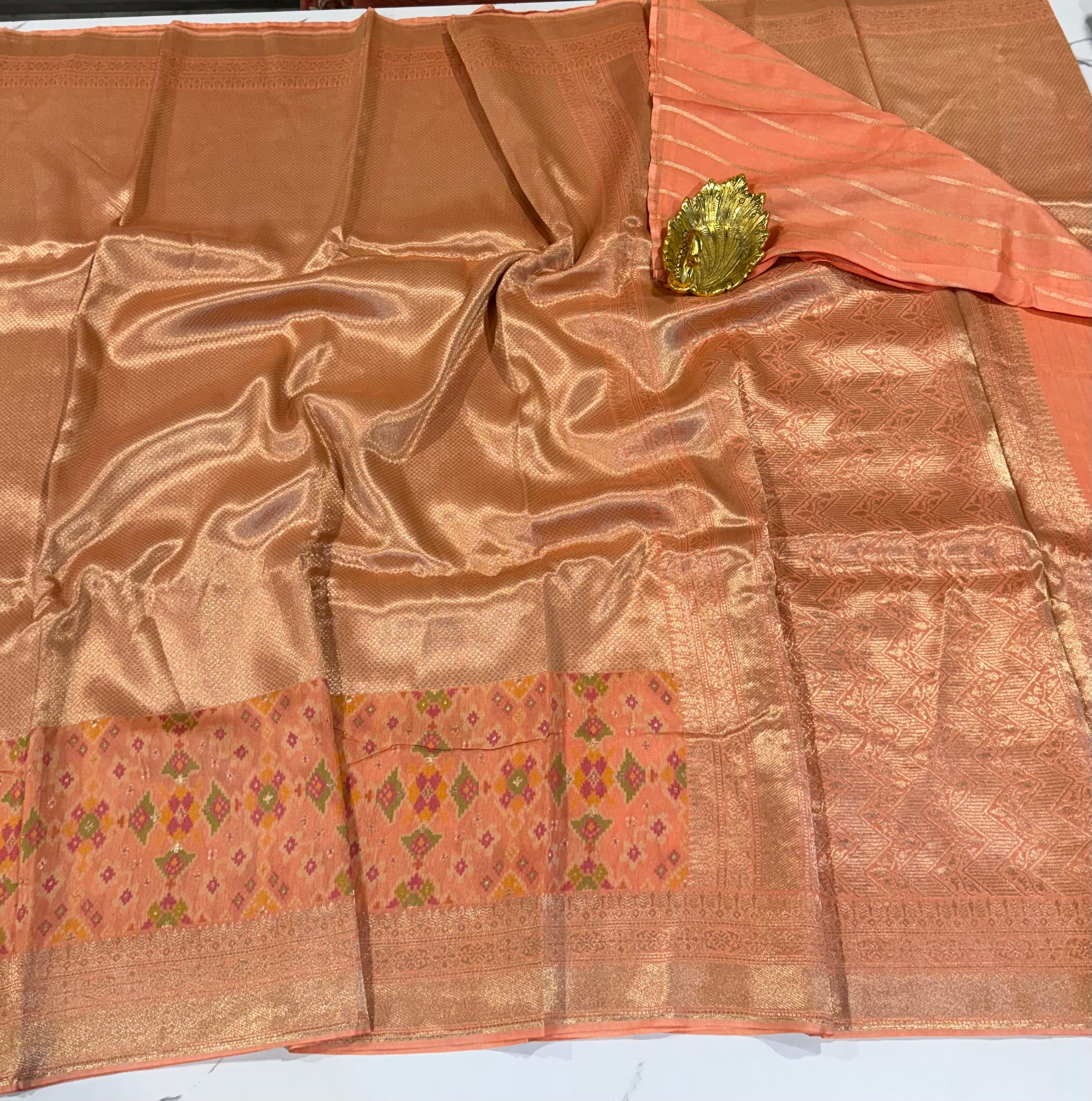 P-5400 peach tissue Patola saree