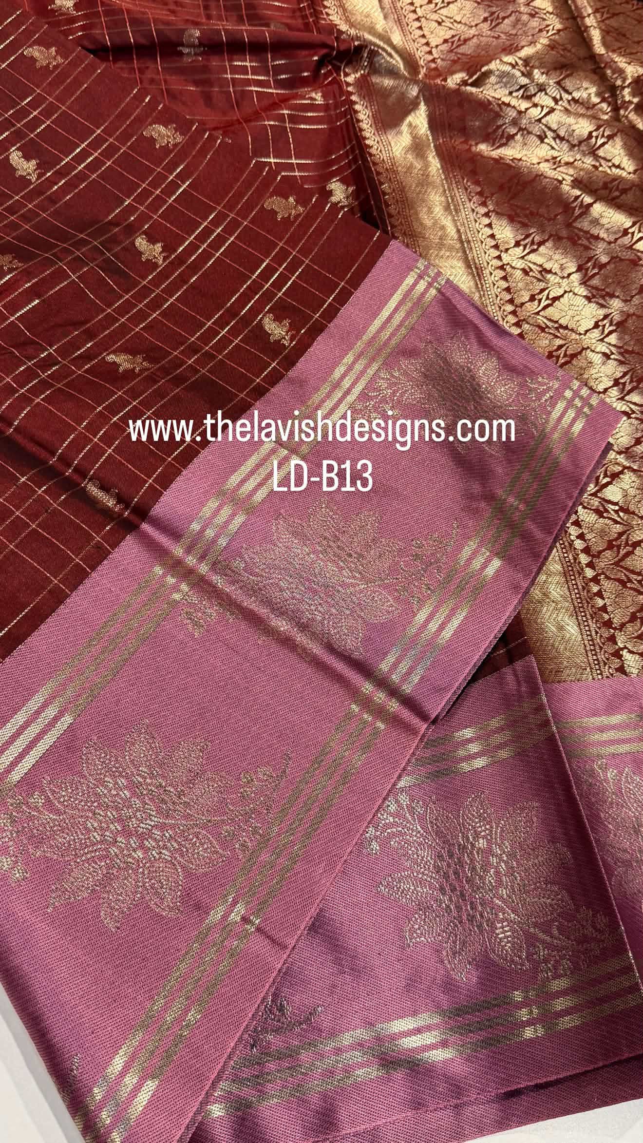 LD-B13 Banaras green mango Maroon saree