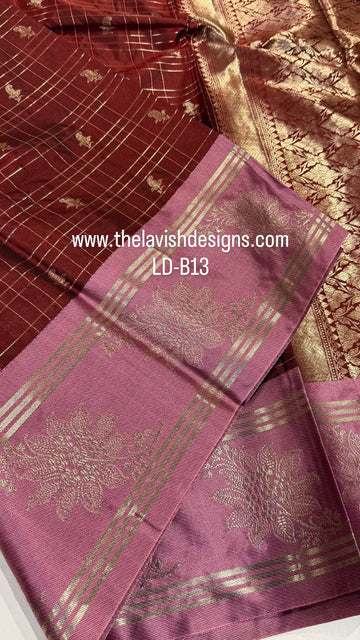 LD-B13 Banaras green mango Maroon saree